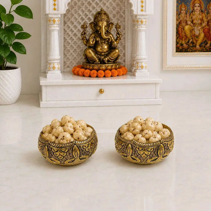 Brass Antique Decorative Prasad Bowl Pair (1.5 Inch)