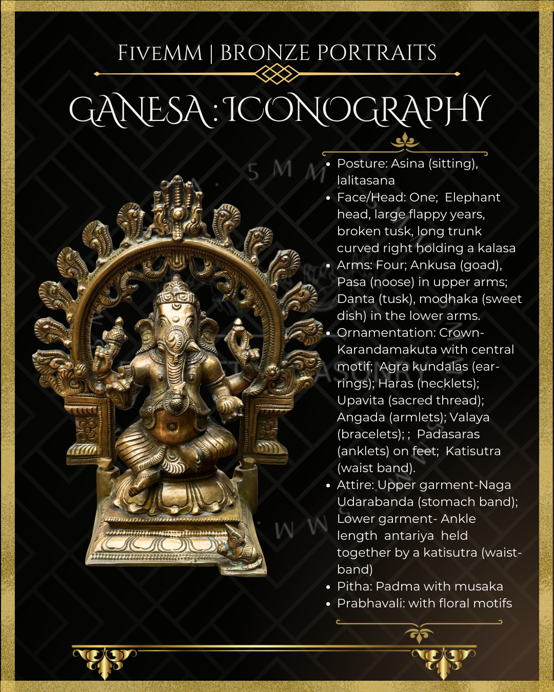 Ganesa Panchaloha Bronze Icon - 10" Seated with arch