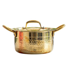 Pure Brass Pot Hammered Design With Tin Lining and Lid
