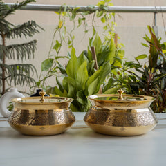 Pure Brass Handi with Lid - Embossed Floral Design Cookware