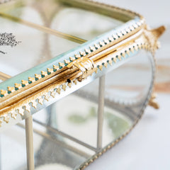 Brass & Glass Embossed Mini Almirah, 3.8 Inch Decorative Box for Home Decor & Gifting