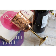 Pure Copper Wine Glass With Grape Vines Embossed Design & Brass Bottom