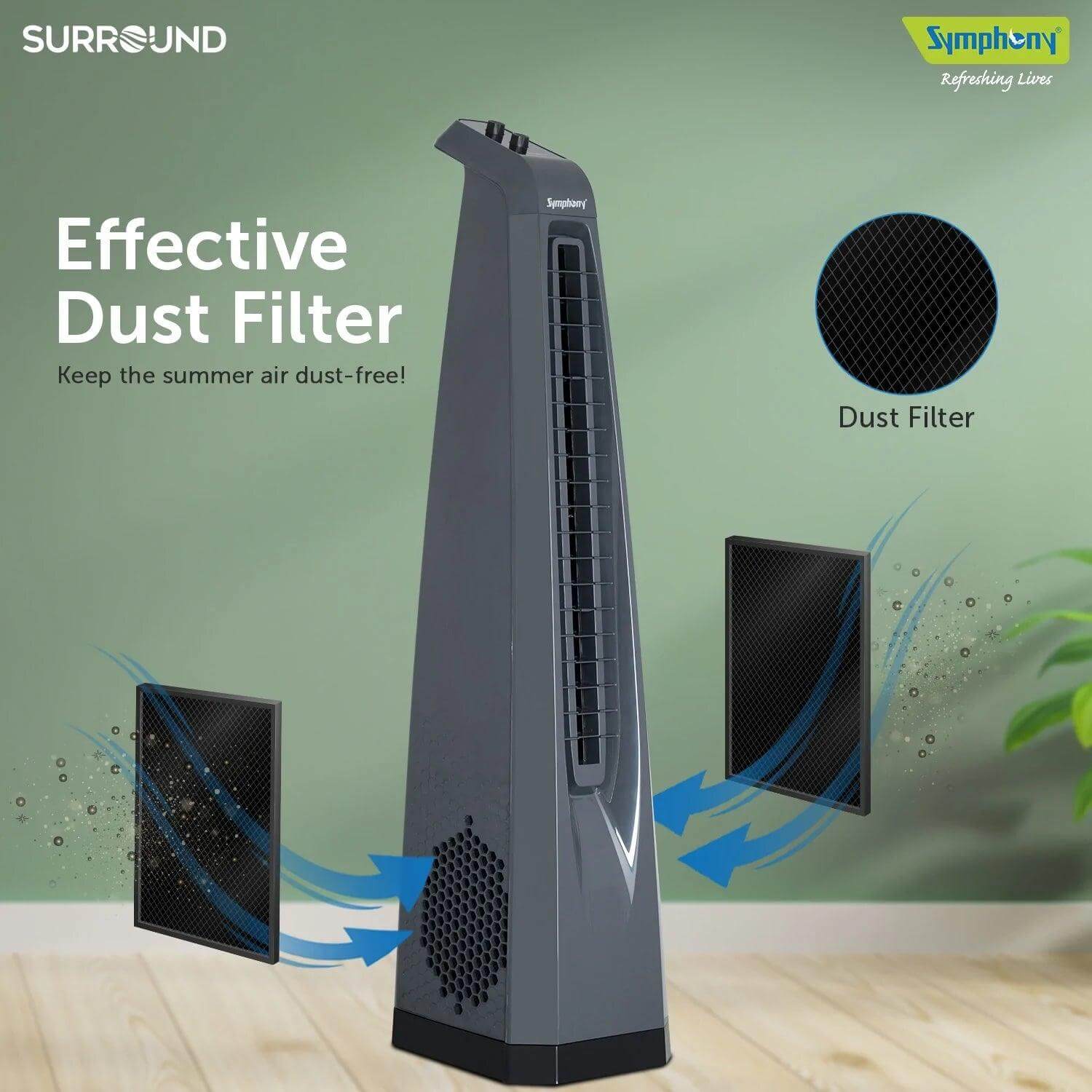 Surround Grey | Tower Fan | Knob Control | Bladeless Turbo ThrowTM (BLTT) Technology