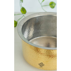 Pure Brass Patila with Lid, Tin Lining and Hammered Design