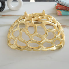 Brass Finish Hollow Design Fruit Basket,12 Inches Length