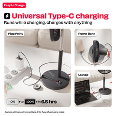 Rechargeable Table Fan with ProLift™ Adjustable Stem and Mood Light | LĪT PRO