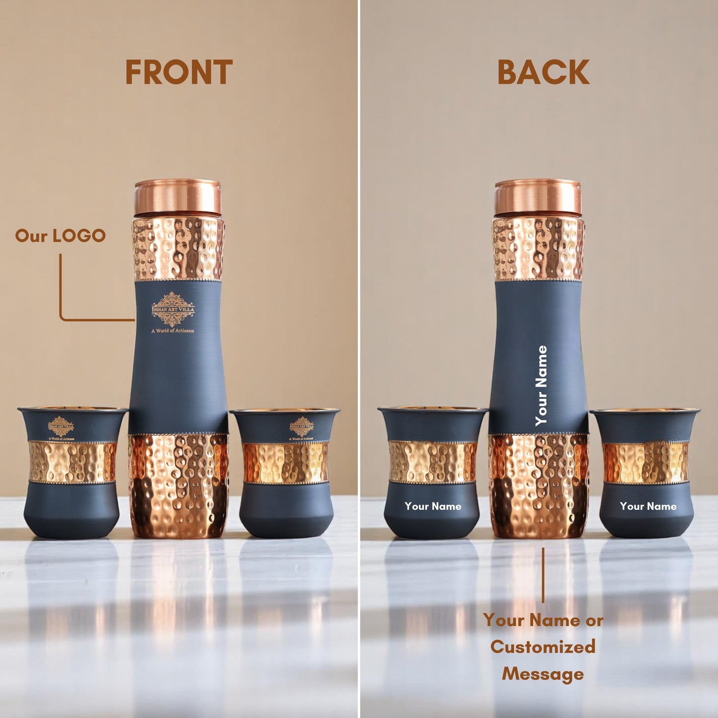Personalized Copper Silk Finish Bottle & Glass Gift Set