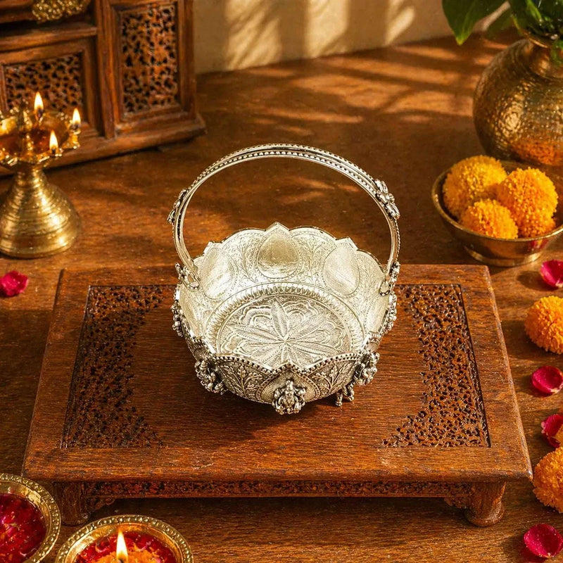Brass Ashtalakshmi Basket With Handle And Leg (3.5 Inch)