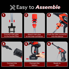 AGARO Marvel Cordless High Pressure Washer Gun | 24V Rechargeable Battery (2 x 1500mAh) | 110–240V | 10 Bar | 6-in-1 Adj
