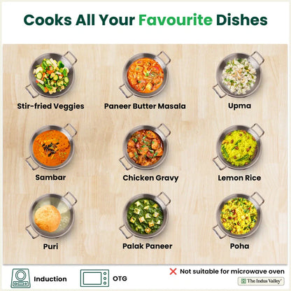 Tri-ply Stainless Steel Kadai with Steel Lid, Premium Quality, 3 Layer Thick Body, 100% Toxin-free, Non-stick, Induction & Gas, 20cm/22cm/24cm/26cm/28cm