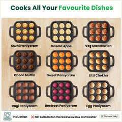 CASTrong Cast Iron Paniyaram Pan, Pre-seasoned, Nonstick, 100% Pure, Toxin-free, Medium 18.7cm, 1.6kg