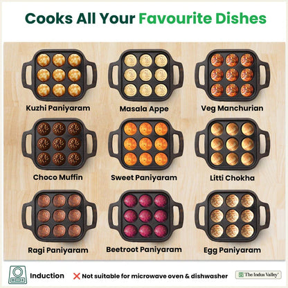 CASTrong Cast Iron Paniyaram Pan, Pre-seasoned, Nonstick, 100% Pure, Toxin-free, Medium 18.7cm, 1.6kg