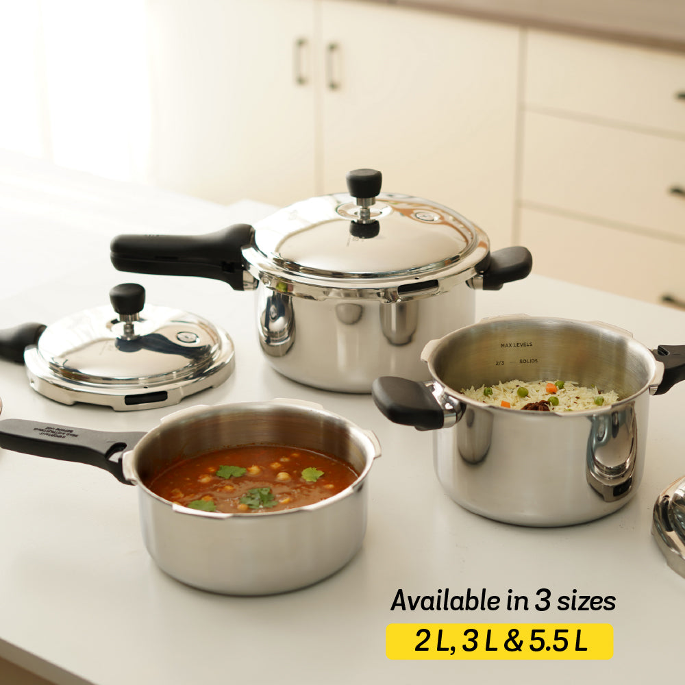 MEYER Presta set of 3 Tri-ply Pressure Cooker (2L, 3L, 5.5L)