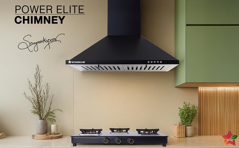 Wonderchef Power Elite Chimney | 60cm |1050 m3/hr| Baffle Filter | 3 Speed Push Button Controls | Powerful Suction | Low