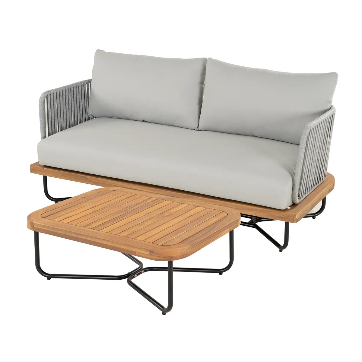 Arria Outdoor Garden Balcony Sofa Set 2 Seater,4 Single Seater With 1 Table Set, Braid & Rope (Grey + Grey)