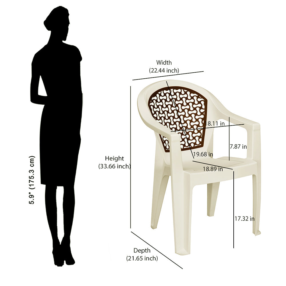 Nilkamal Paradise Plastic Arm Chair (Cream & Rattan Dark Beige)