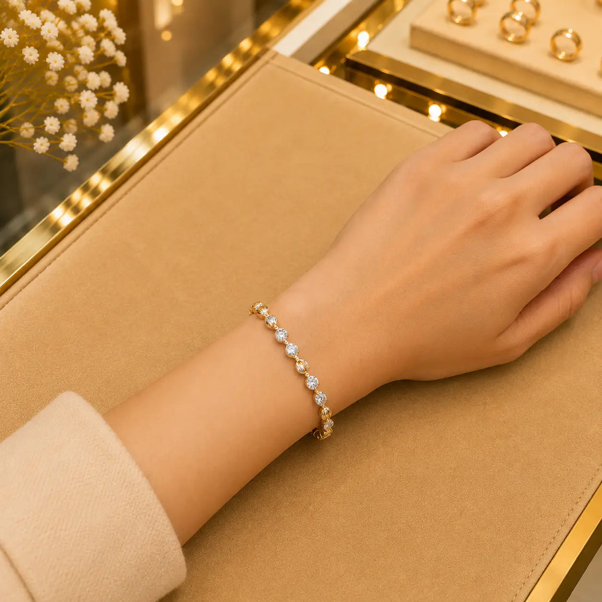 Leaf & Vine Tennis Bracelet for Women | CZ Stones, Gold-Tone Clasp