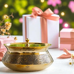 Pure Brass Handi with Lid - Embossed Floral Design Cookware