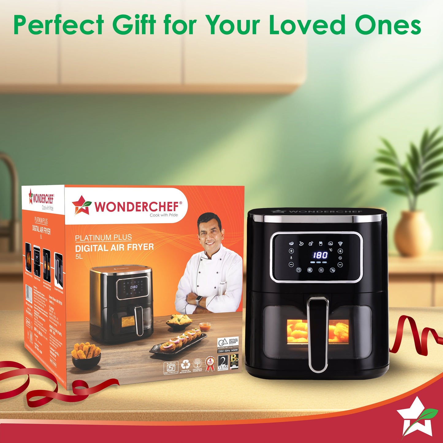 Platinum Plus Digital Air Fryer | 5L With Window & Light | Fry, Bake, Grill, Roast | 7 Pre-set Options | French Fries, Tikkis, Grilled Veggies, Muffins | Non-stick Basket | 2 Year Warranty