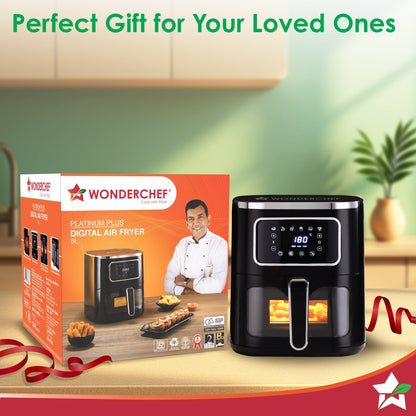 Platinum Plus Digital Air Fryer | 5L With Window & Light | Fry, Bake, Grill, Roast | 7 Pre-set Options | French Fries, Tikkis, Grilled Veggies, Muffins | Non-stick Basket | 2 Year Warranty