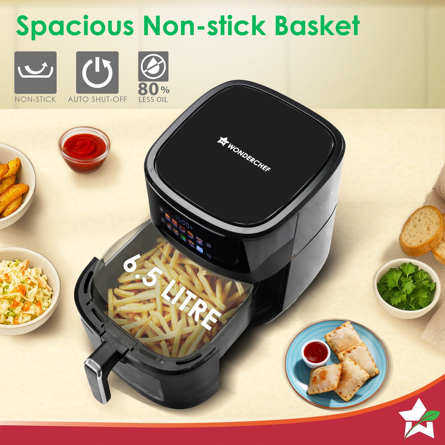 Evita Digital Air Fryer, 1600W, 6.5 L, Rapid Hot Air Technology, 10 Pre-set Menus, Non-stick Basket, In-built Memory, Customised Time & Temperature Control, Fry, Bake, Grill, 2-Yr Warranty