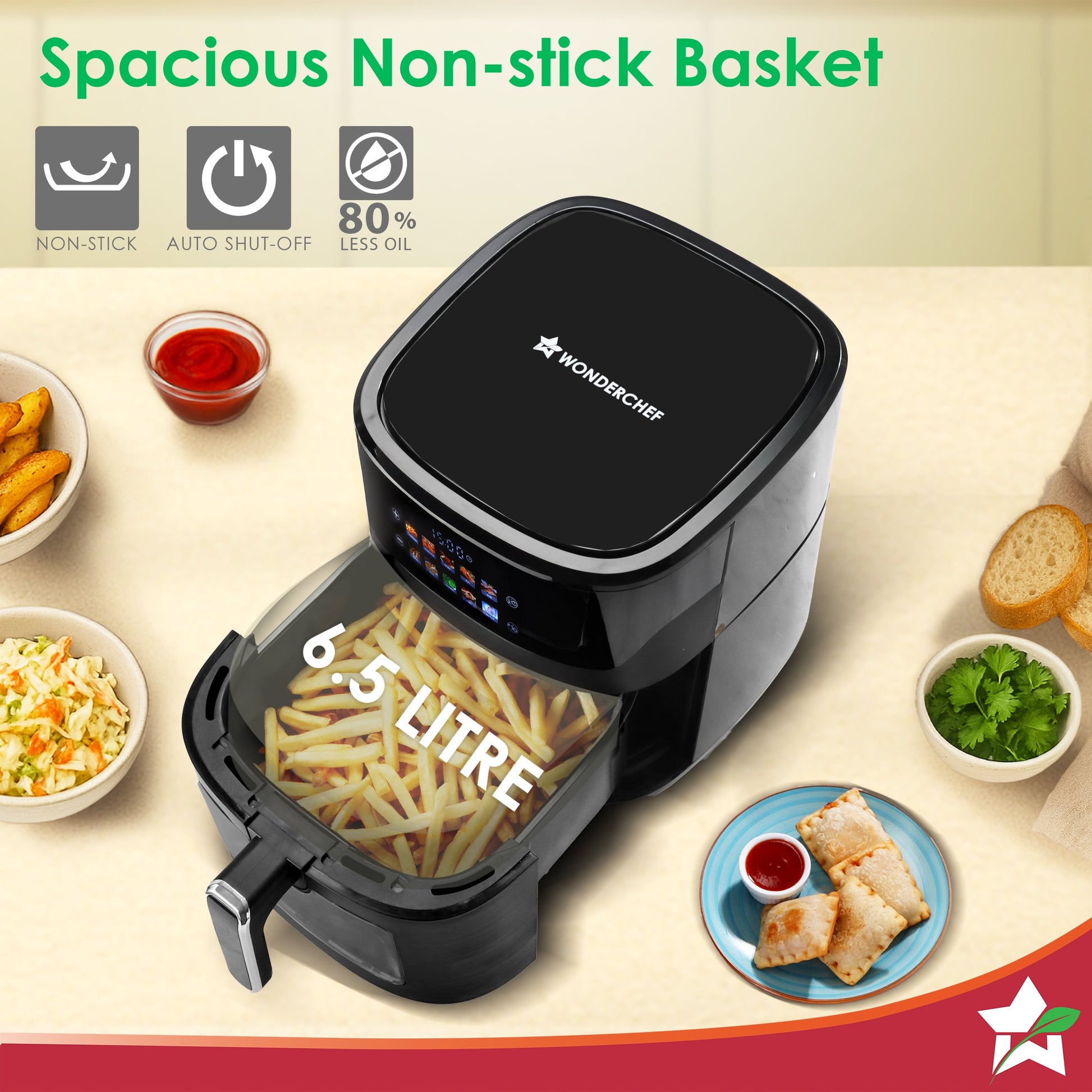 Evita Digital Air Fryer, 1600W, 6.5 L, Rapid Hot Air Technology, 10 Pre-set Menus, Non-stick Basket, In-built Memory, Customised Time & Temperature Control, Fry, Bake, Grill, 2-Yr Warranty