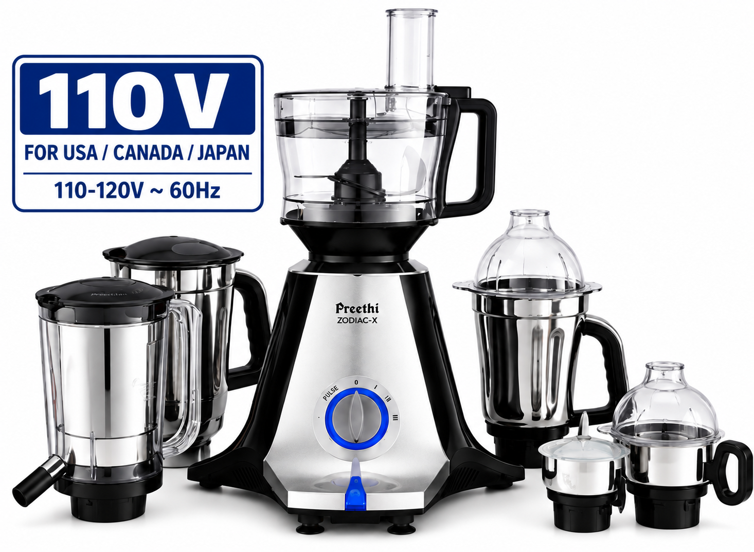 Preethi Zodiac‑X Mixer Grinder with Food Processor 110 V for USA / CANADA / JAPAN-1