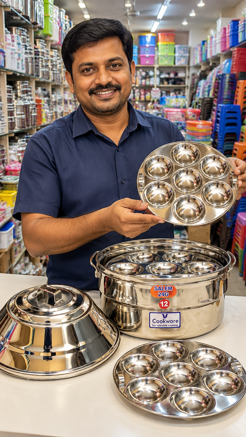 Vcookware स्टेनलेस स्टील चेट्टीनाडु इडली पॉट – नरम और फूली हुई इडली बनाने के लिए पारंपरिक स्टीमर-4