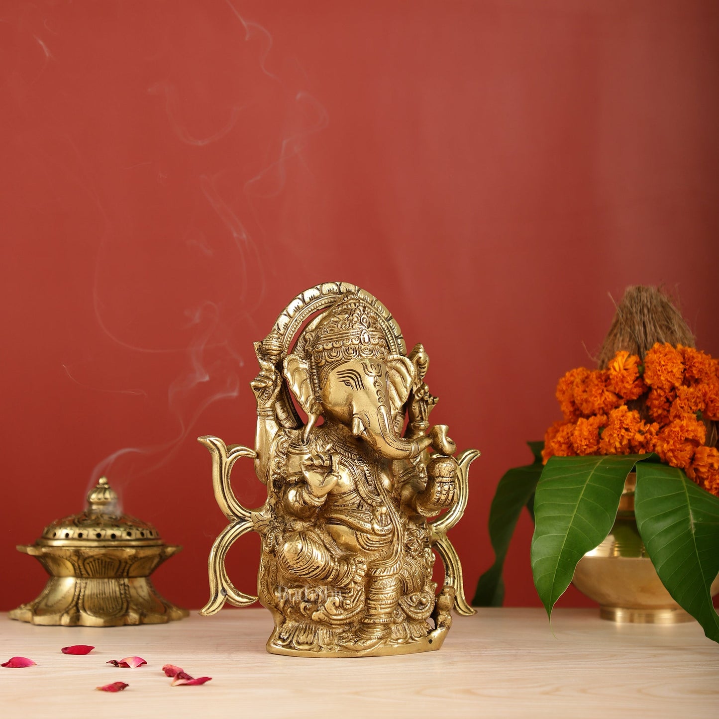 9-Inch Brass Ganesha Idol | Exquisite Hindu Deity Statue