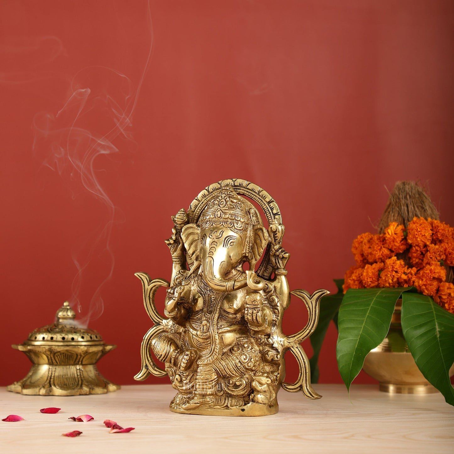 9-Inch Brass Ganesha Idol | Exquisite Hindu Deity Statue