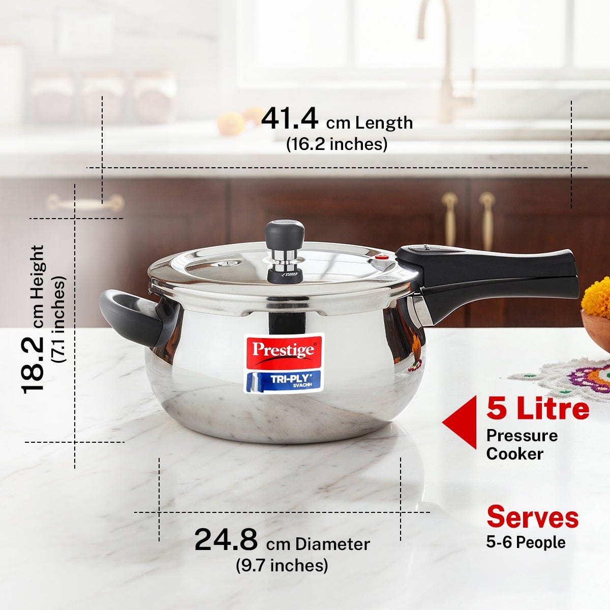 Prestige 5 Litre TRIPLY Svachh Outer Lid Handi Pressure Cooker, Deep Lid for Spillage Control, Gas & Induction Compatible + Prestige 24cm/1.7L Tri-Ply Stainless Steel Splendid Fry Pan, 15Y Warranty