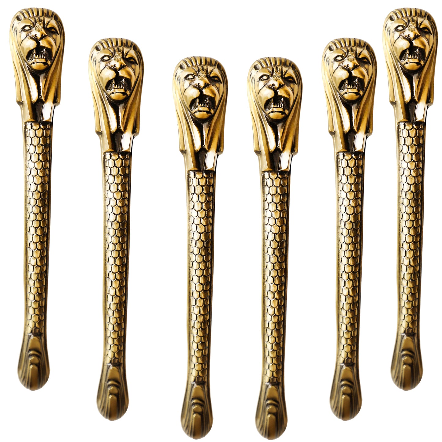 Brass-Finished Aluminum Door Handle with Lion Head Design