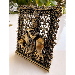 Pure Brass Miniature Krishna Ji Murti with Cow - 7.87 cm