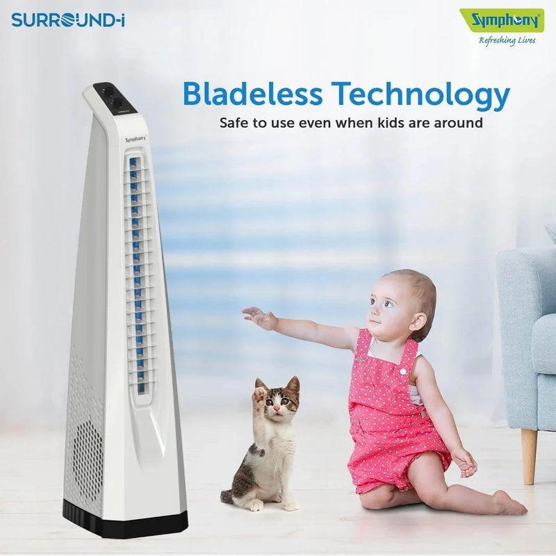 Surround White | Tower Fan | Knob Control | Bladeless Turbo ThrowTM (BLTT) Technology