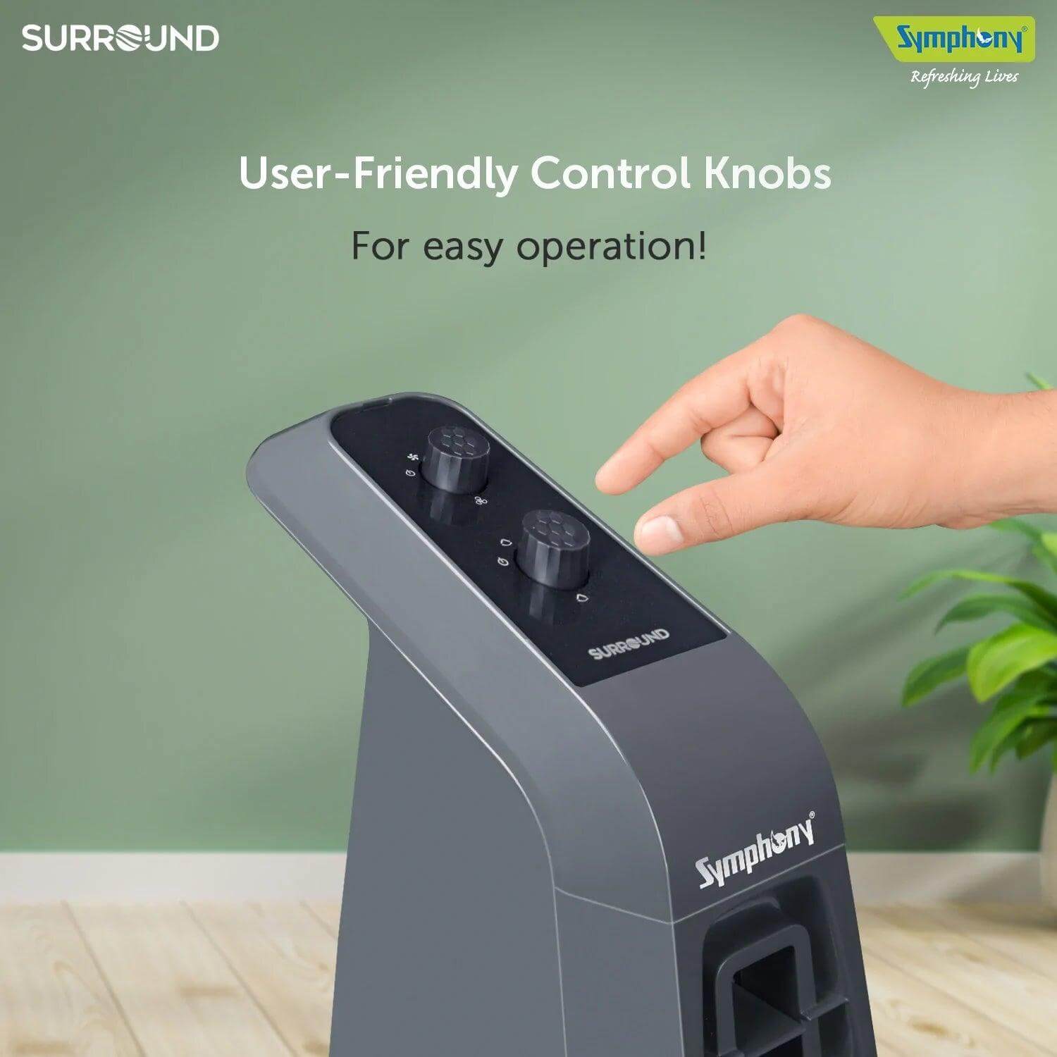 Surround Grey | Tower Fan | Knob Control | Bladeless Turbo ThrowTM (BLTT) Technology