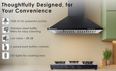 Wonderchef Power Elite Chimney | 60cm |1050 m3/hr| Baffle Filter | 3 Speed Push Button Controls | Powerful Suction | Low
