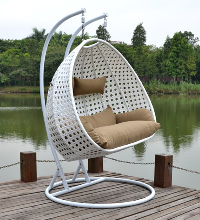 Lia Double Seater Hanging Swing With Stand For Balcony , Garden Swing (White)
