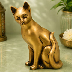 Brass Cat Idol for Home Decor, Spiritual Gifting & Traditional Display, Gold, 8 Inch, 1 Piece