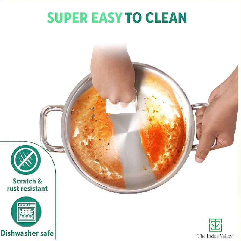 TurboCuk Tri-ply Stainless Steel Deep Fry Pan+ Glass Lid, Premium Quality, 3 Layer Thick Body, 100% Toxin-free, Non-stick, Induction & Gas, 20.3cm, 1.5 L, 1.38kg