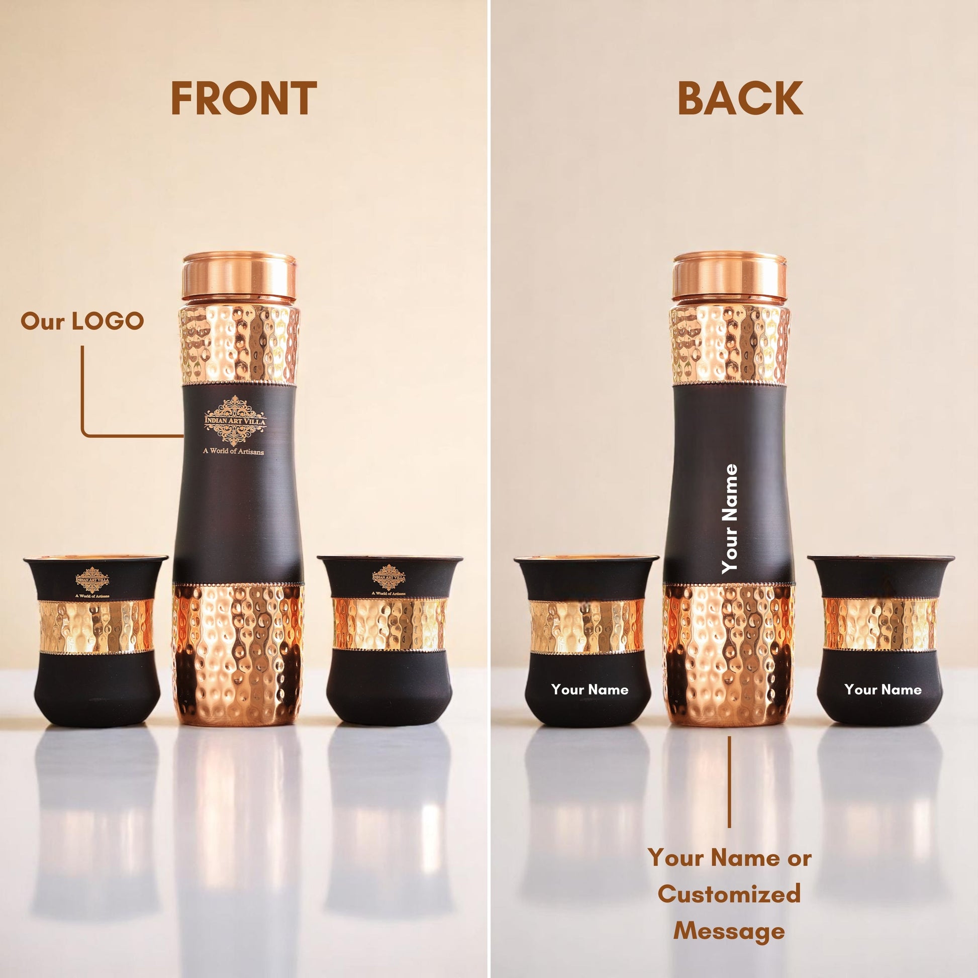 Personalized Copper Silk Finish Bottle & Glass Gift Set