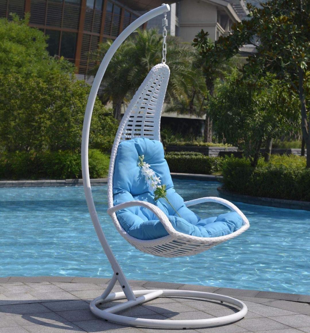 Balotelli Single Seater Hanging Swing With Stand For Balcony , Garden Swing (White)