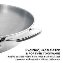 Meyer Select Stainless Steel Frypan + Kadhai/Wok 3-Piece cookware Set with Interchangeable Lid (Induction & Gas Compatible)