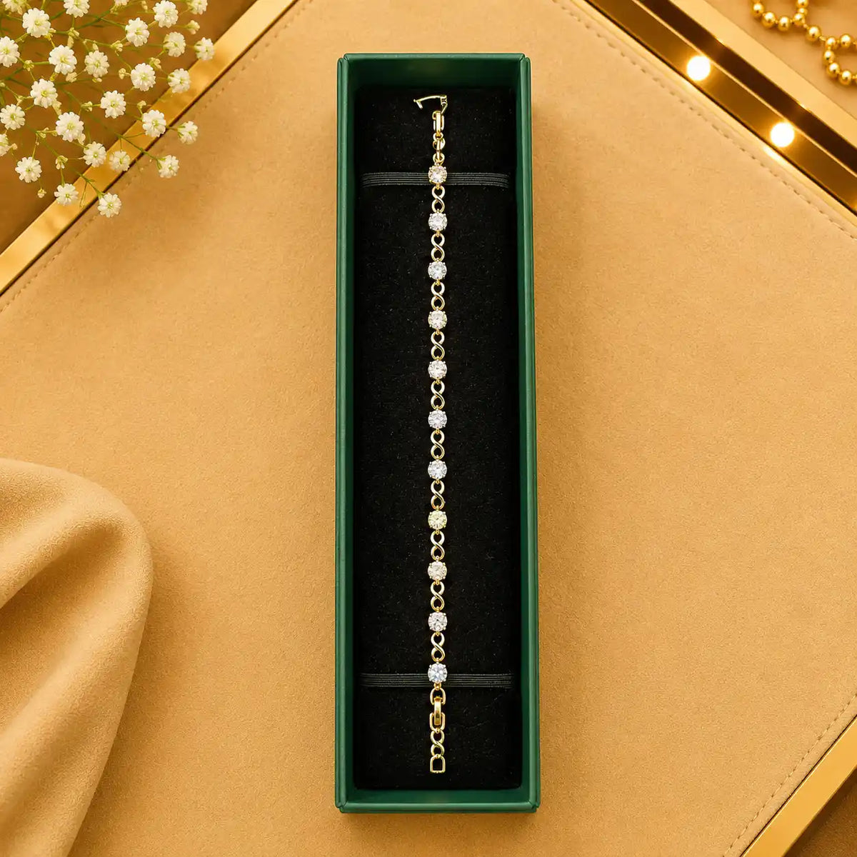 Thin Linear CZ Tennis Bracelet for Women | Gold-Tone Clasp, Gift Box