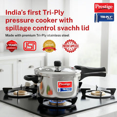 Prestige 3 Litre TRIPLY Svachh Outer Lid Pressure Cooker, Deep Lid Spillage Control, Gas & Induction + Prestige Platina Popular Stainless Steel Impact Forged Bottom Kadai with Glass Lid, 24cm, 2.8 L