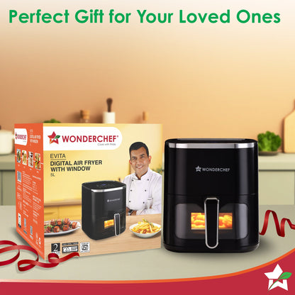 Evita Digital Air Fryer, 1350W, 5 L, Rapid Hot Air Technology, 8 Pre-set Menus, Non-stick Basket, In-built Memory, Customised Time & Temperature Control, Fry, Bake, Grill, 2-Yr Warranty