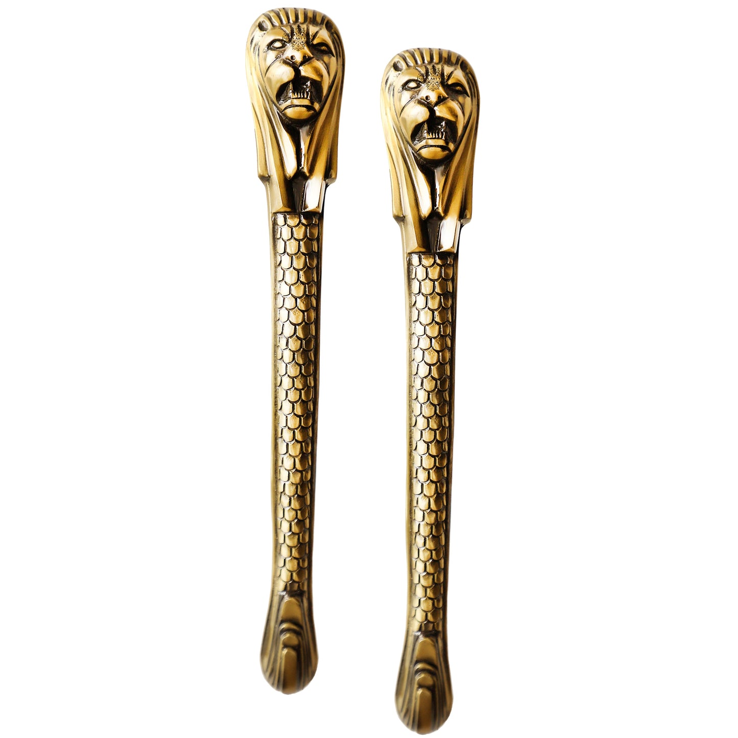 Brass-Finished Aluminum Door Handle with Lion Head Design