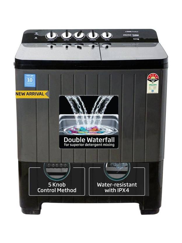 Voltas Beko 12 kg Semi Automatic Top Load Washing Machine Black, Grey (WTT120UPA/BKSS2023)