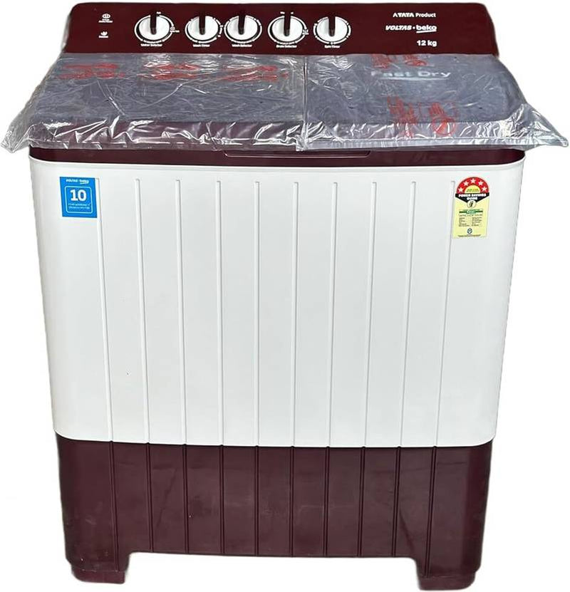 Voltas Beko 12 kg Semi Automatic Top Load Washing Machine White, Maroon (WTT120UPA/BRSS)-1