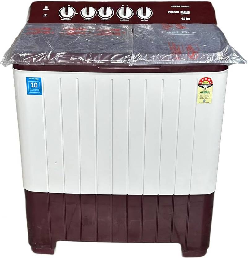 Voltas Beko 12 kg Semi Automatic Top Load Washing Machine White, Maroon (WTT120UPA/BRSS)