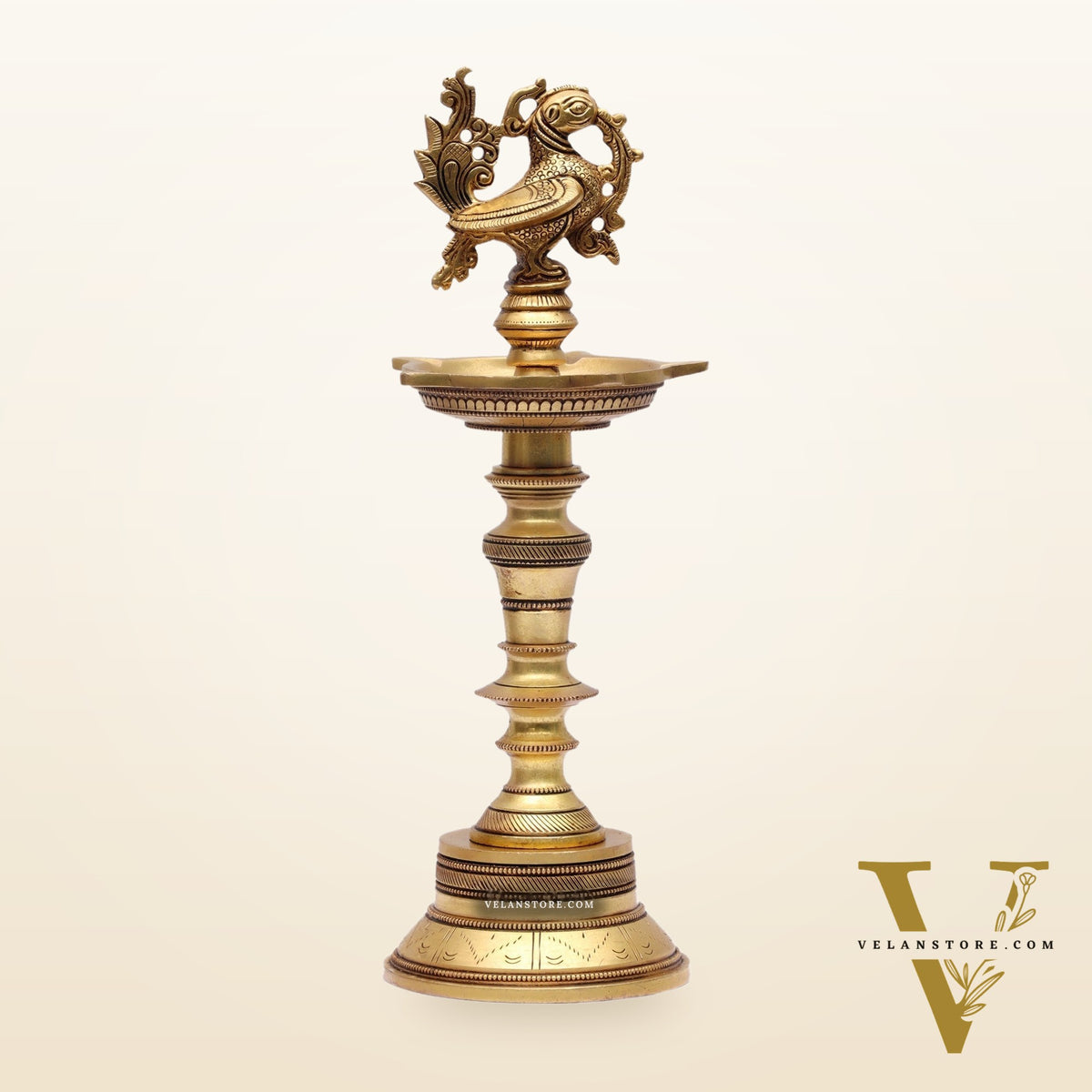 12-Inch Brass Peacock Standing Oil Lamps